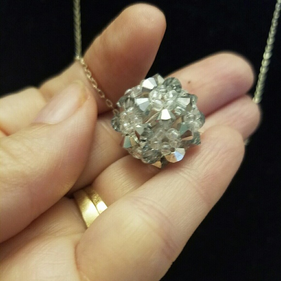 925 necklace with a crystal ball  pendent - Picture 2 of 6